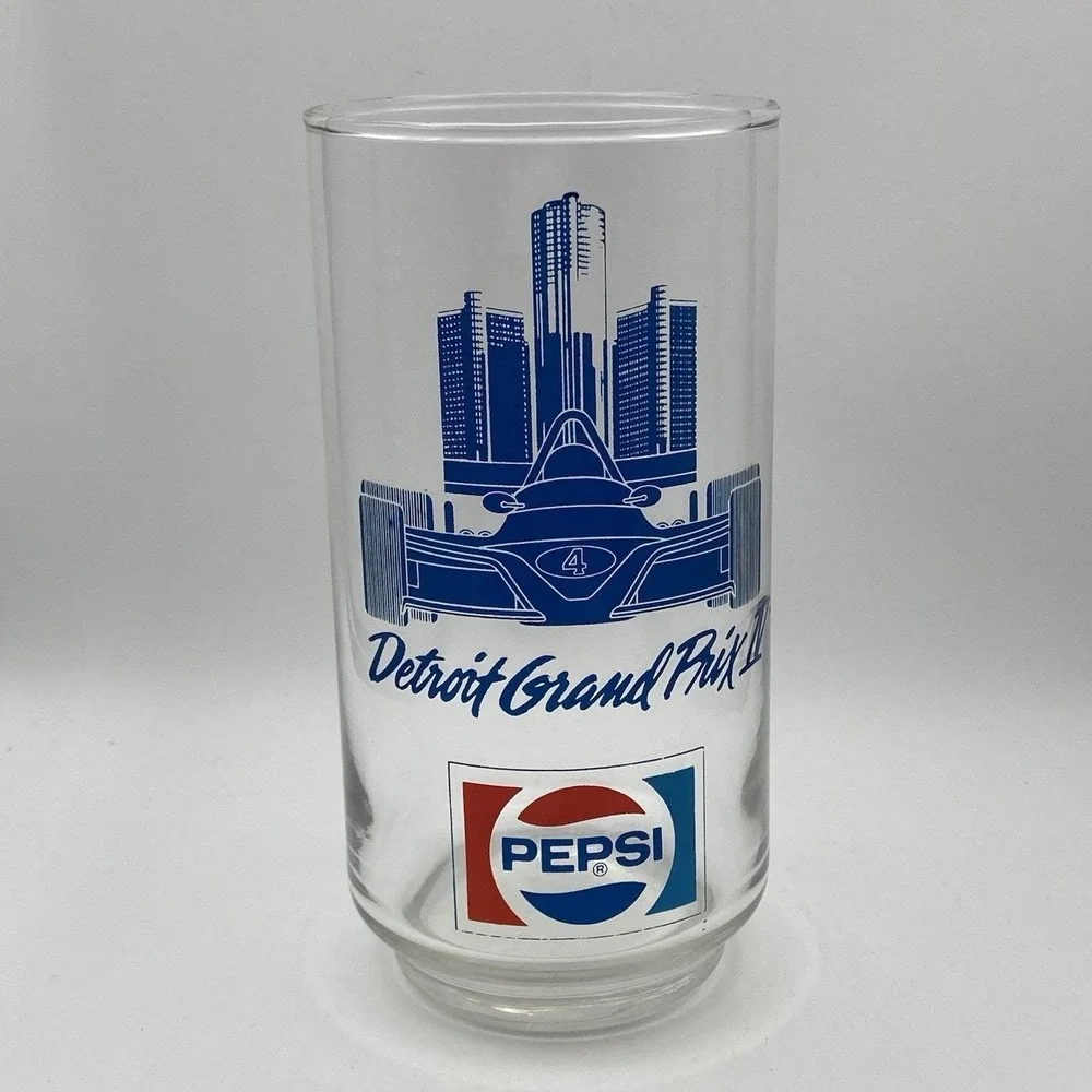 1 - Vtg 1985 Detroit Grand Prix IV Glass / Pepsi Formula 1 Racing Souvenir Cola